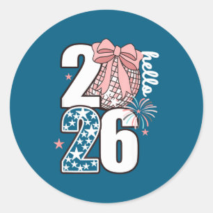 Hello 2026 Nye Shirt Disco Ball Fireworks Party Classic Round Sticker