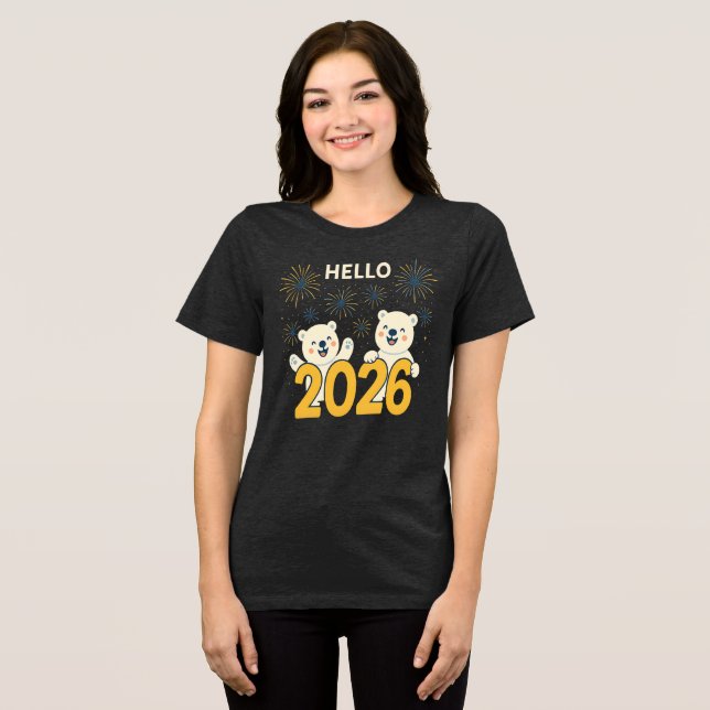Hello 2026 Polar Bears Women’s New Year T-Shirt Tri-Blend Shirt (Front Full)