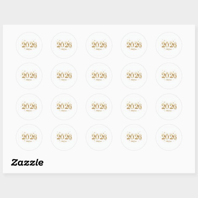 Hello 2026 Sticker – Gold Modern New Year Art (Sheet)