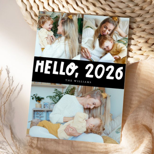 Hello 2026 Typography Black Photo Holiday Card (Creator Uploaded)