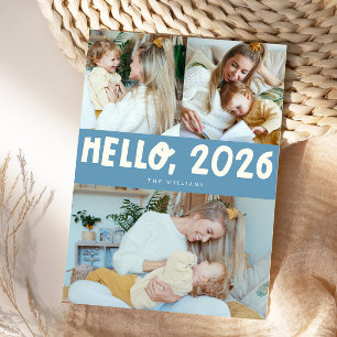 Hello 2026 Typography Denim Blue Photo Holiday Card