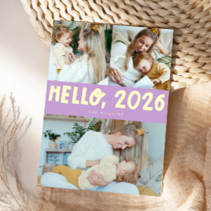 Hello 2026 Typography Lemon Wisteria Photo Holiday Card