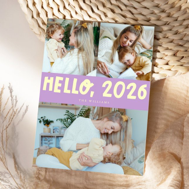 Hello 2026 Typography Lemon Wisteria Photo Holiday Card (Creator Uploaded)