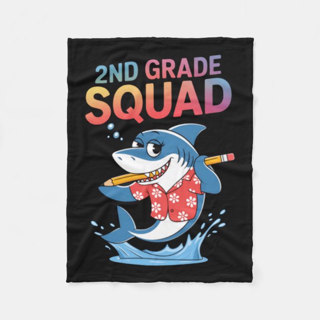 Hello 2nd Grade Cute Shark Team Second Grade Squad Fleece Blanket (Front)
