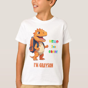 Hello 2nd grade Dinosaur with name back to school T-Shirt