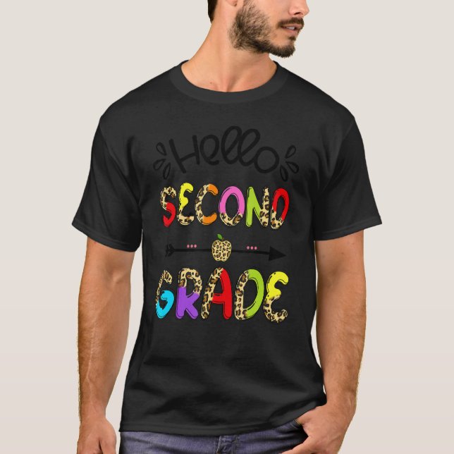 Hello 2nd Grade Leopard Apple Second Grade Teacher T-Shirt (Front)