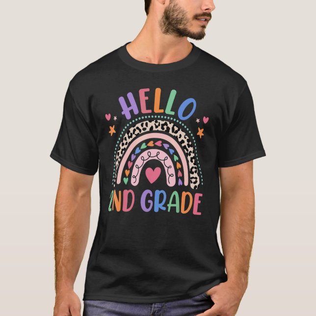 Hello 2nd Grade Leopard Boho Rainbow 1st Day Of Sc T-Shirt (Front)