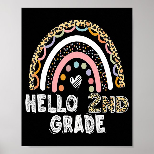 Hello 2nd Grade Leopard Rainbow Back To School Tea Poster (Front)