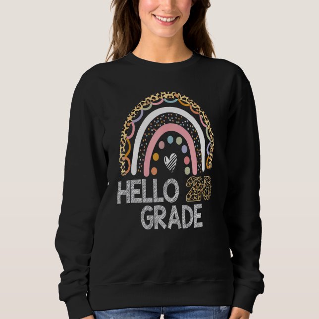 Hello 2nd Grade Leopard Rainbow Back To School Tea Sweatshirt (Front)