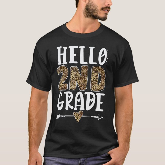 Hello 2nd Grade Leopard Second Grade Teachers Stud T-Shirt (Front)