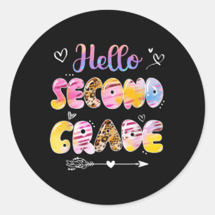 Hello 2nd Grade Leopard Tie Dye Back To School  Classic Round Sticker