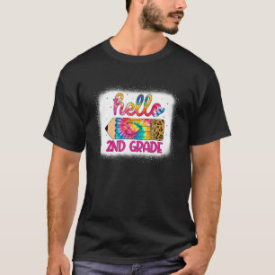 Hello 2nd Grade Leopard Tie Dye Pencil Back To Sch T-Shirt