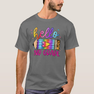 Hello 2Nd Grade Leopard Tie Dye Pencil Cute Teache T-Shirt