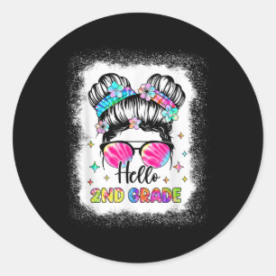 Hello 2nd Grade Messy Hair Bun Girl Back To School Classic Round Sticker