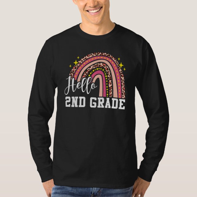 Hello 2nd Grade Rainbow Leopard Back To School Boy T-Shirt (Front)