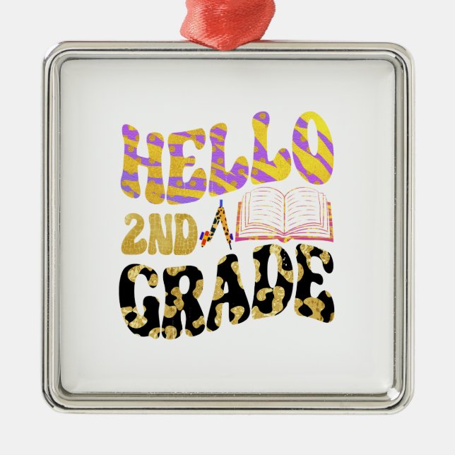 Hello 2nd Grade Teacher Metal Tree Decoration (Front)