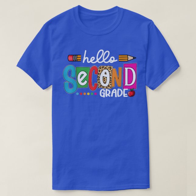 Hello 2nd Grade Team Second Grade Leopard Back To  T-Shirt (Design Front)