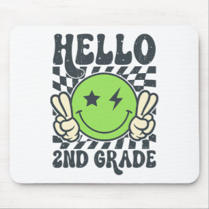 Hello 2nd Grade Vibes Groovy Smile Face Back To Sc Mouse Pad