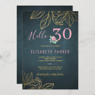 Hello 30 chic gold navy pink 30th birthday party invitation