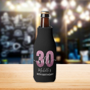 Hello 30! Fun 30th birthday Pink glitter Bottle Cooler