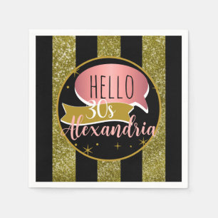 hello 30 Personalized 30th birthday glitter stripe Napkin