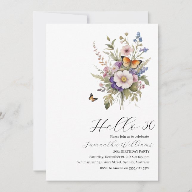 Hello 30 Simple adult 30th birthday invitation (Front)