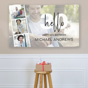 Hello 30   Unisex   Photo Collage   Birthday Party Banner