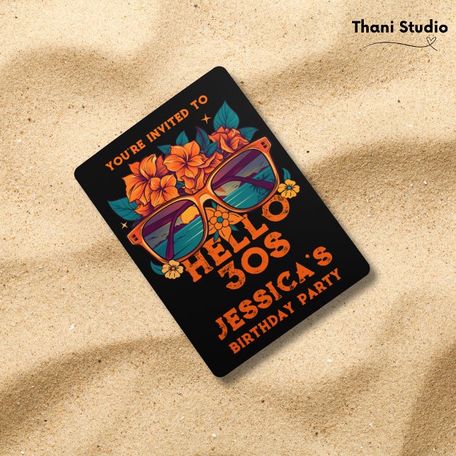 Hello 30s Tropical Vintage Retro Summer Birthday Invitation (Creator Uploaded)