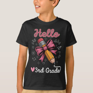 Hello 3rd Grade Back To School Coquette Pencil Bow T-Shirt