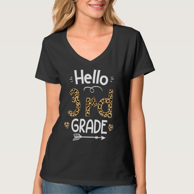 Hello 3rd Grade Leopard Print Third Grade Teacher  T-Shirt (Front)