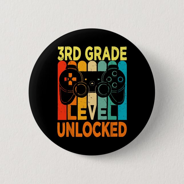 Hello 3rd Grade Level Unlocked Video Game Back to  6 Cm Round Badge (Front)