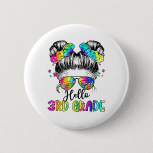 Hello 3rd Grade Messy Hair Bun Girl Back To School 6 Cm Round Badge