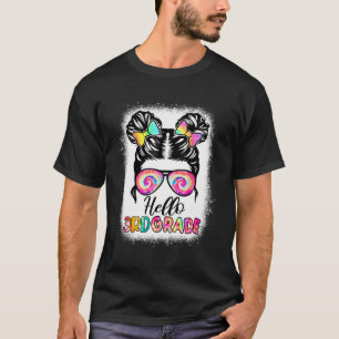 Hello 3Rd Grade Messy Hair Bun Girl Back To School T-Shirt