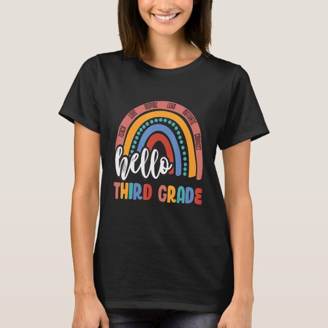 Hello 3rd Grade Rainbow For Teacher  Third Grade T T-Shirt (Front)