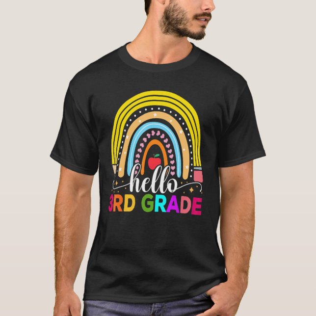 Hello 3rd Grade Rainbow Teachers Kids Back to Scho T-Shirt (Front)