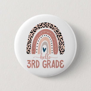 Hello 3rd Grade Teacher Leopard Rainbow Back To 6 Cm Round Badge