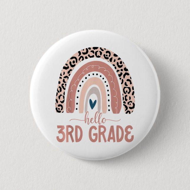 Hello 3rd Grade Teacher Leopard Rainbow Back To 6 Cm Round Badge (Front)