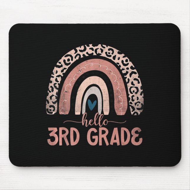 Hello 3rd Grade Teacher Leopard Rainbow Back To Sc Mouse Pad (Front)