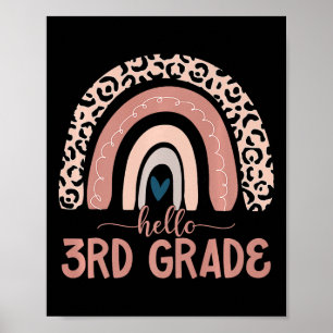 Hello 3rd Grade Teacher Leopard Rainbow Back To Sc Poster