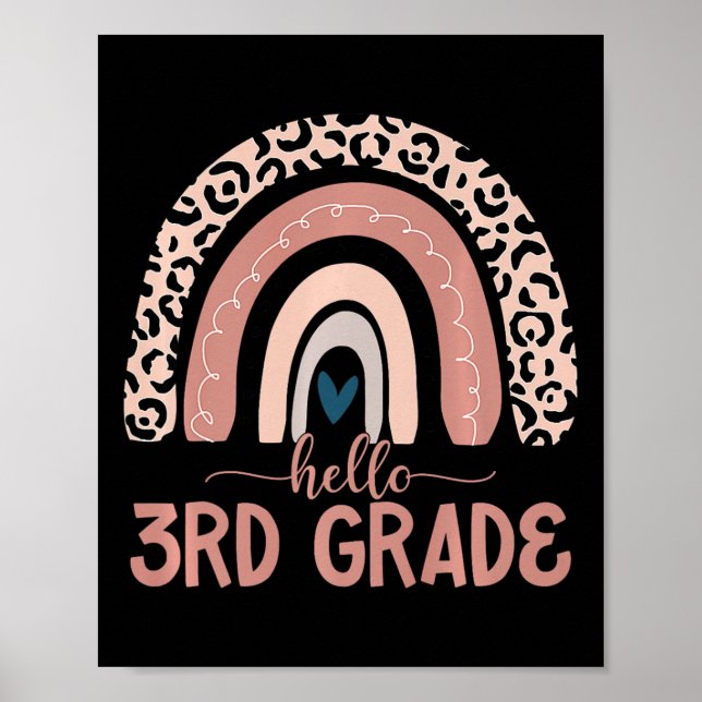 Hello 3rd Grade Teacher Leopard Rainbow Back To Sc Poster (Front)