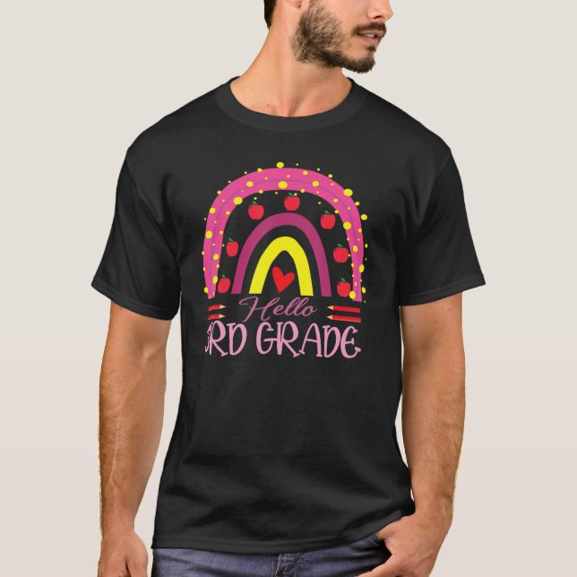 Hello 3rd Grade Teacher Leopard Rainbow Back To Sc T-Shirt (Front)