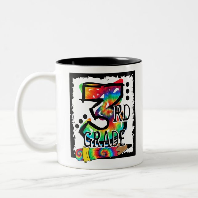 Hello 3rd Grade Third Grade Teacher Tie Dye Back T Two-Tone Coffee Mug (Left)