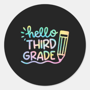 Hello 3rd Grade Tie Dye Teachers Kids Byck To Scho Classic Round Sticker