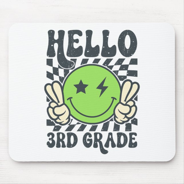 Hello 3rd Grade Vibes Groovy Smile Face Back To Sc Mouse Pad (Front)