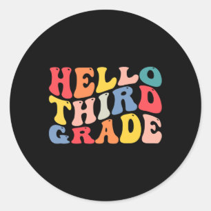 hello 3rd third grade teacher Back To School Retro Classic Round Sticker
