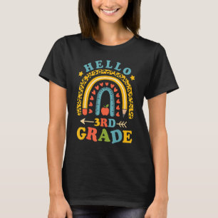 Hello 3rd Third Grade Teacher Leopard Rainbow Back T-Shirt
