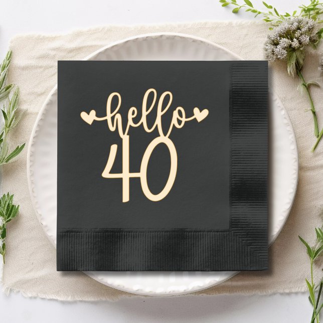 Hello 40 Modern 40th Birthday Forty Fortieth Foil Napkins (Creator Uploaded)