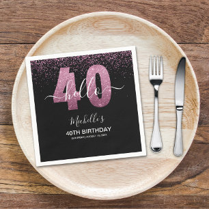 Hello 40! Modern 40th birthday with Pink glitter Napkin