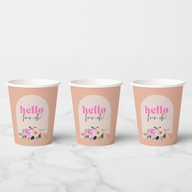 Hello 40 Pink floral Paper Cups (Multi)