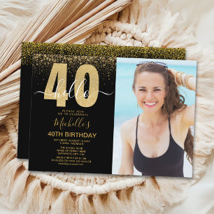 Hello 40 years - Golden glitter  with photo  Invitation